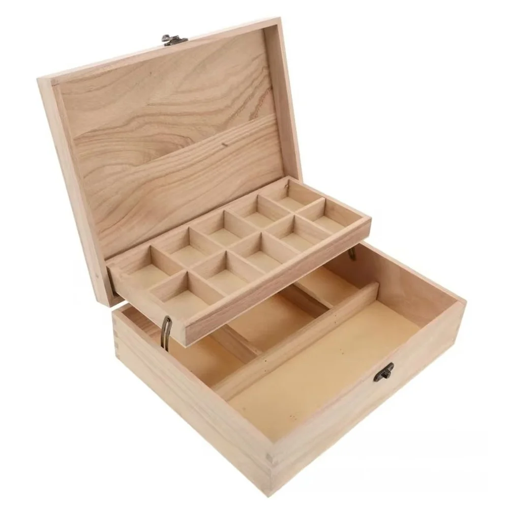 Retro Wooden Jewelry Storage Box Paulownia Wood Jewelry Box Desktop Two Layer Flip Top Compartment Storage Organizer