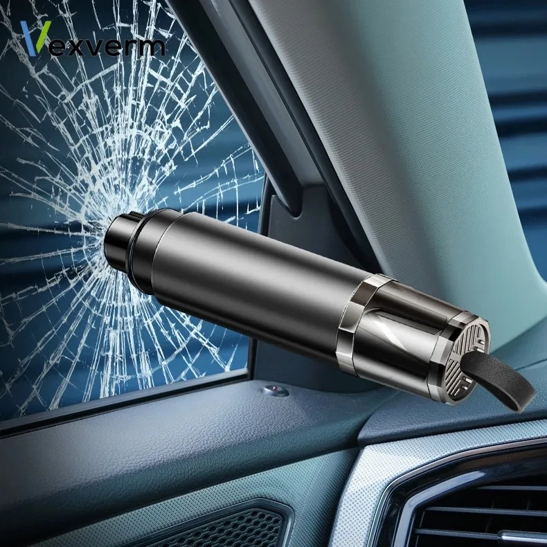 2-in-1 Auto-Sicherheitshammer, Fensterglasbrecher und Gurtschneider mit hochhärtevollem Wolframstahl, Notfall-Rettungswerkzeug