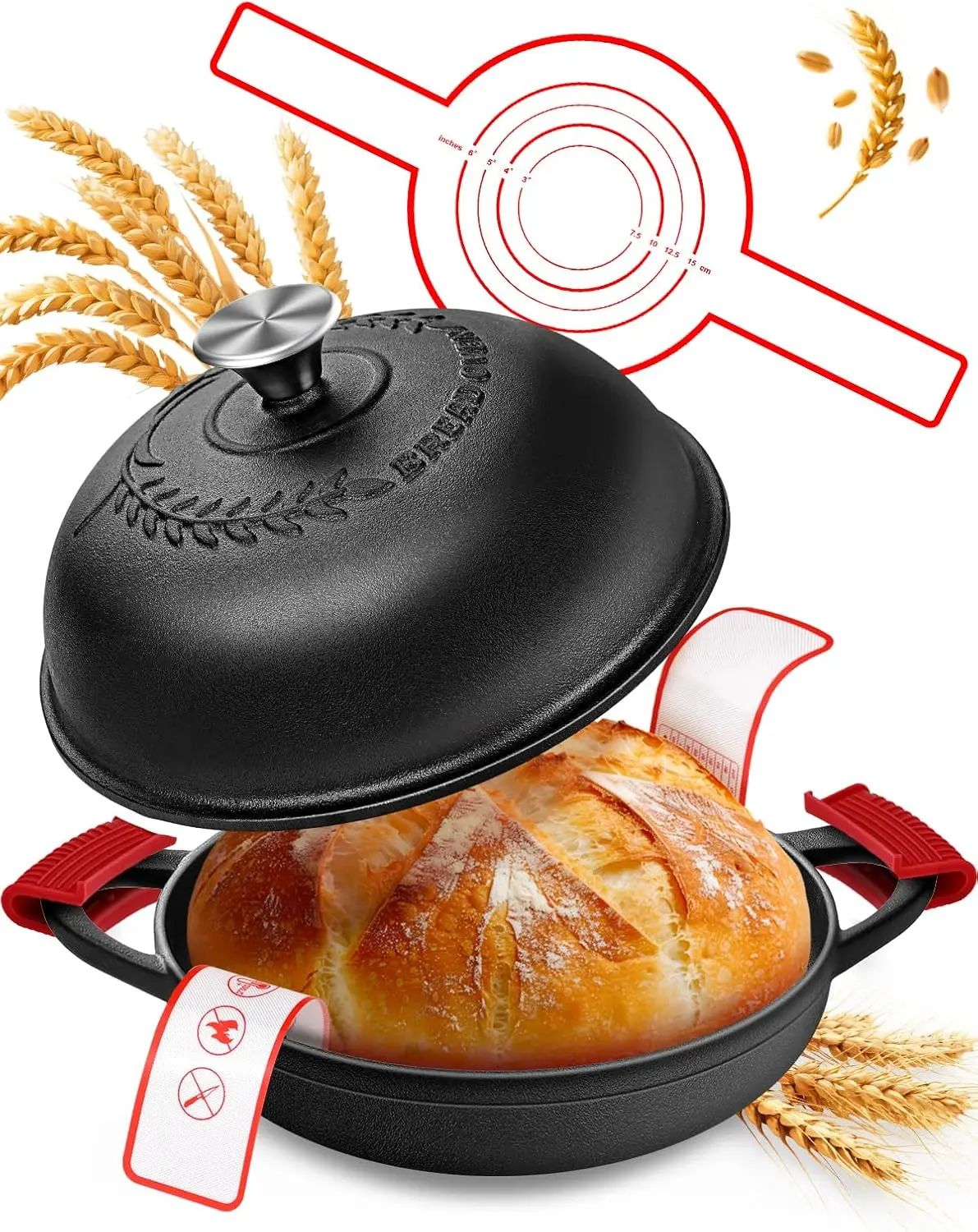 

6QT Enameled Cast Iron Dutch Oven with Lid & Sourdough Kit for Artisan Bread Baking
