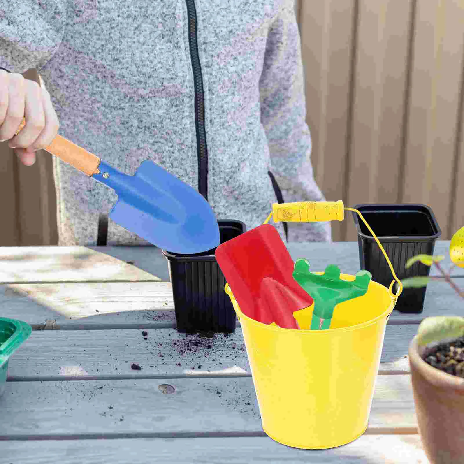 Gardening Kids Tools Children for Metal Barrel Kit Planting Toys Shovels Wood Sand Beach Bucket Toddler Gift Hand