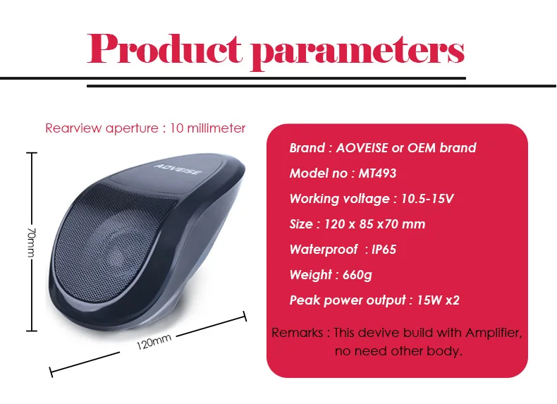 Altavoz para Motocicleta con Manos Libres, Reproductor MP3, Impermeable, con Radio FM, MT493