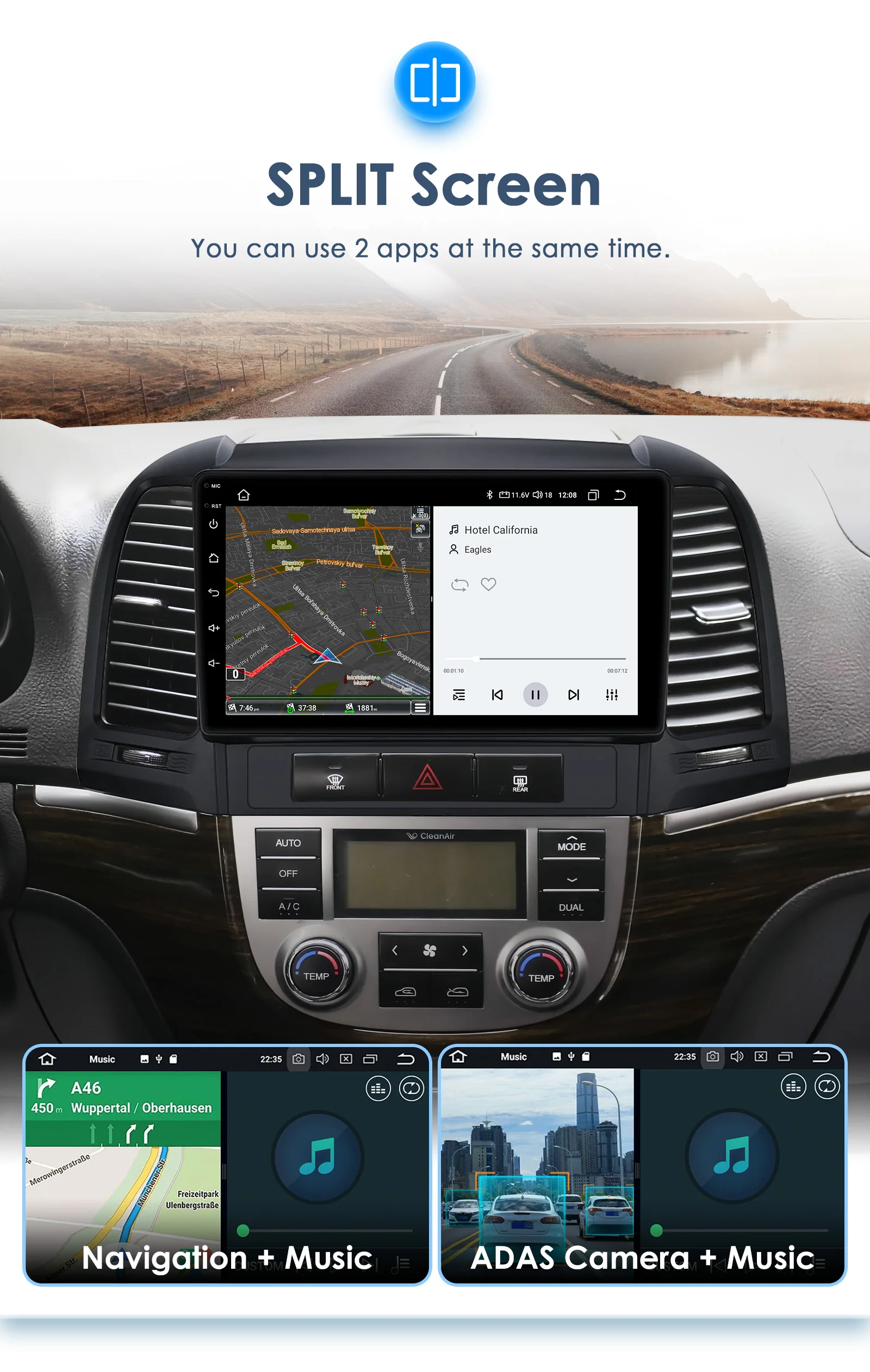 9" Hizpo 2Din Android Auto Car Radio for Hyundai Santa Fe 2 2006 - 2012 RDS DSP GPS Navigation SWC BT 4G CarPlay UI8581 System