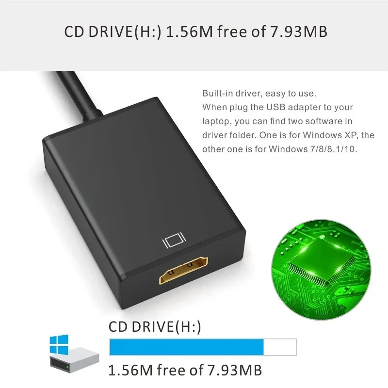 

USB 3.0 to HDMI Adapter 1080P USB 2.0 to HDMI-Compatible Converter External Video Card For PC Laptop HDTV Windows 7/8/10/11