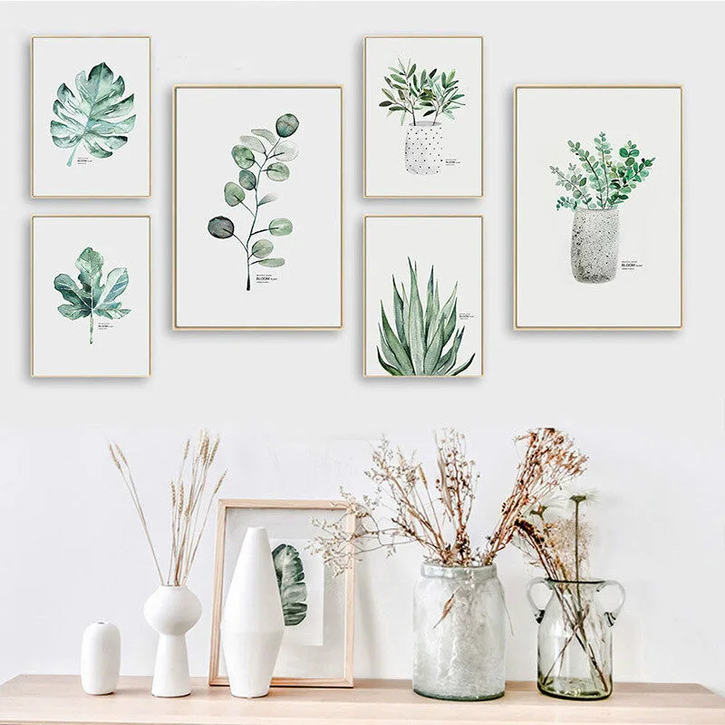 Nordic Style Watercolor Plants Leaf Canvas Poster Print Scandinavian Wall Art Painting Decoration Pictures Minimalist Home Decor