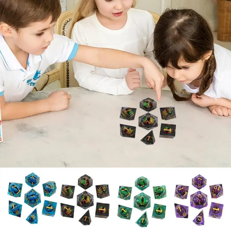 D and D Dice Cool Dice Polyhedral Dice Liquid Core Resin Crafts Cosplay Game Dragon Eye Dice Fans Kids Gift Party Table Games