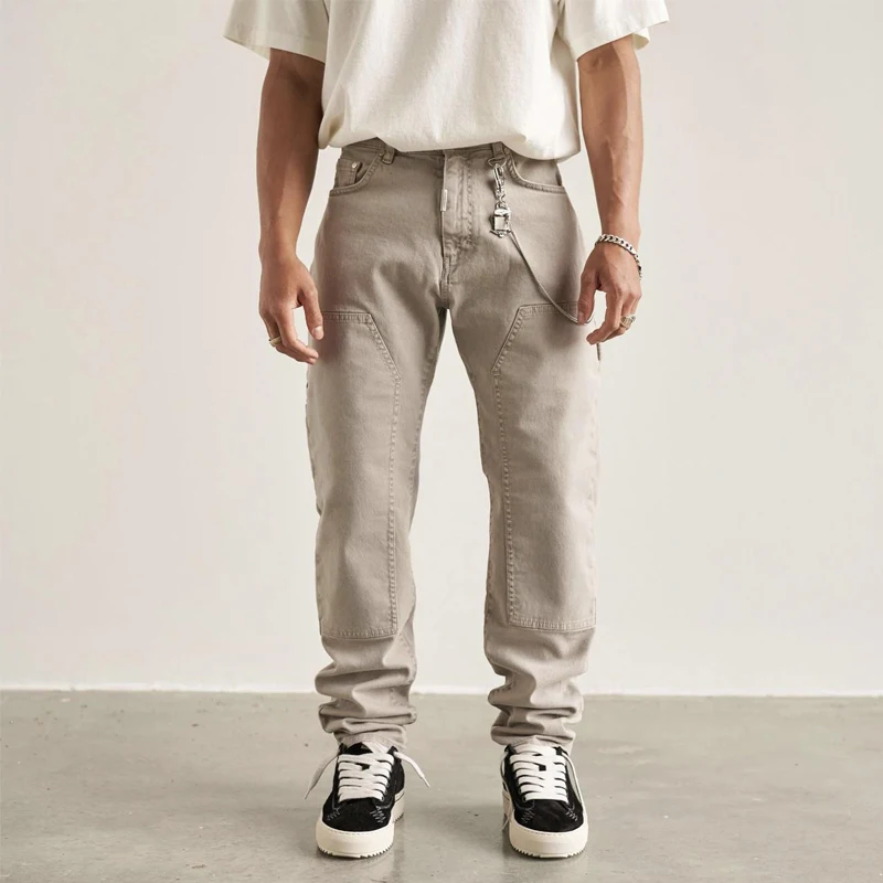 

Ретро-джинсы в американском стиле, свободные прямые мужские брюки, модные рабочие брюки, молодежные повседневные брюки с множеством карманов