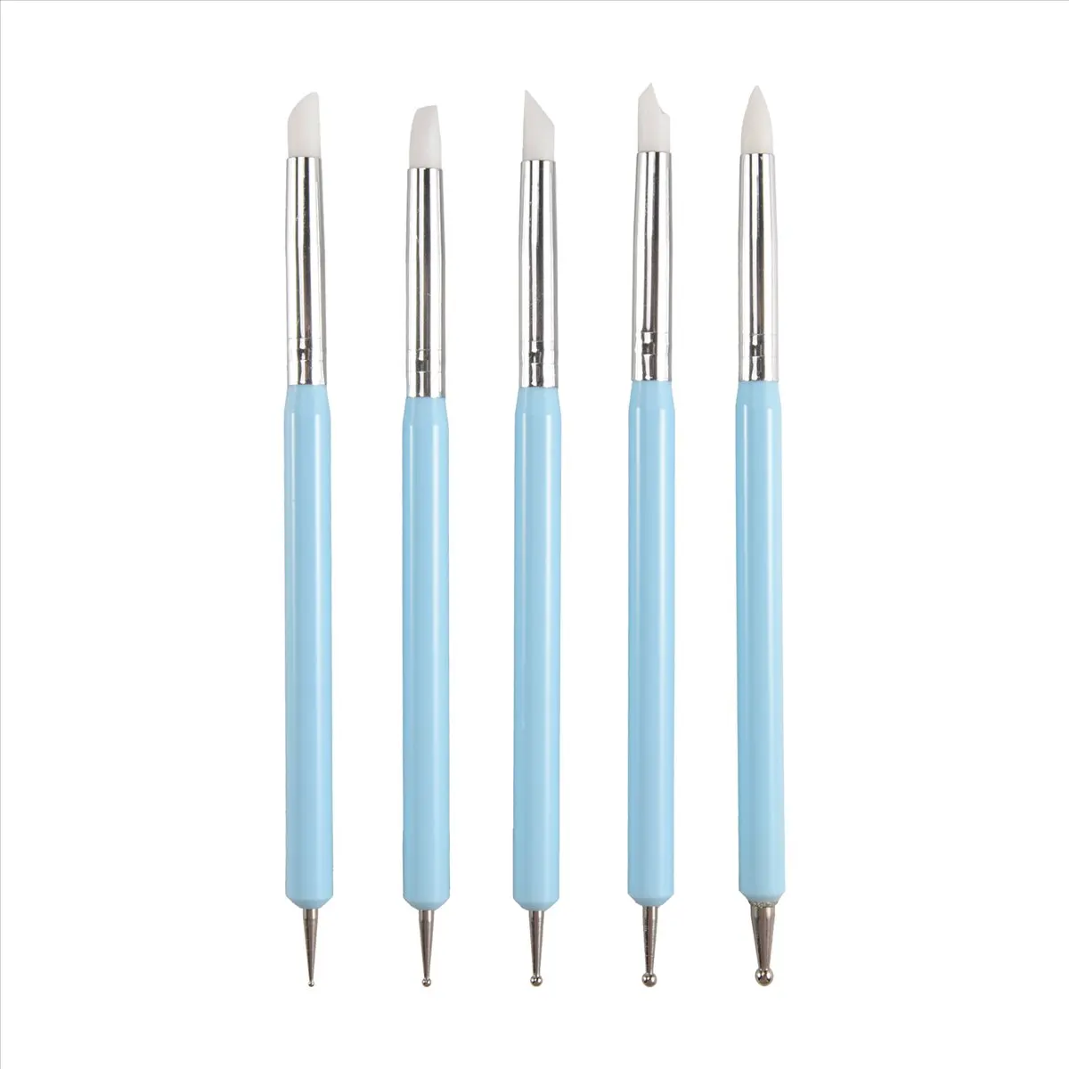 AA14 5 X 2 Way Ball Styluses Dotting Tool Silicone Color Shaper Brushes Pen for Polymer Clay Pottery Modeling Sculpture Nail Art