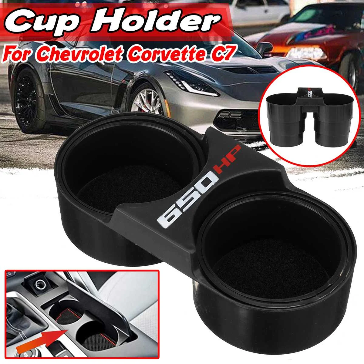 Black Car Center Console Insert Drinks Cup Holder 650HP For Chevrolet For Corvette C7 Drink Cup Holder Water Cup Holder Mount