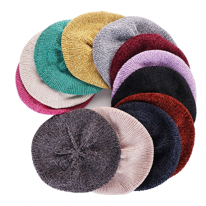 Fashion New Stylish Berets Chenille Material Winter Berets For Women Warm Knitted Hat Female Autumn Painter Caps Lady warm hats