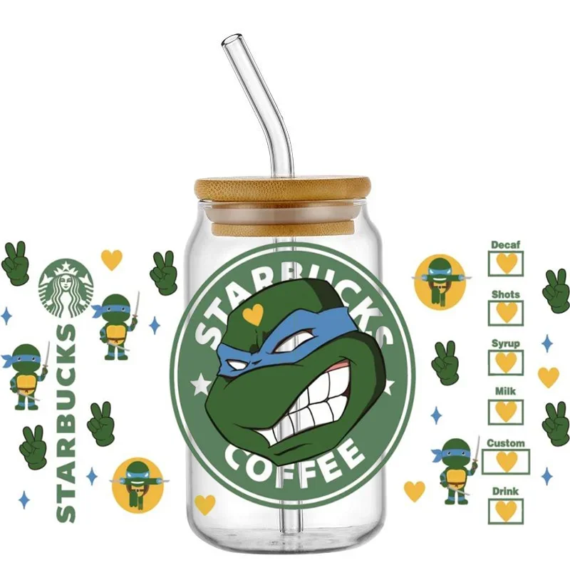 

Washable 3D Japanese Cartoon Turtle Decal UV DTF Cup Wrap for 16oz Libbey Glasses Bottles DIY Mug Sticker decoration