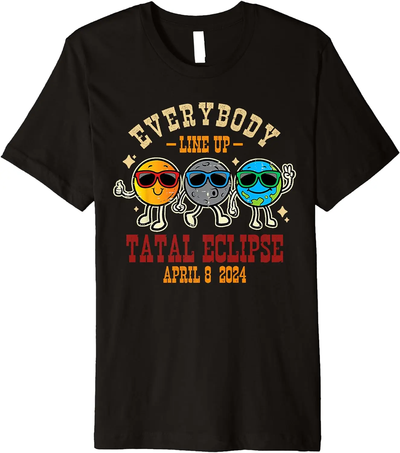 Solar Eclipse Everybody Line Up Sun Moon Earth Kid Men Women Premium T-Shirt