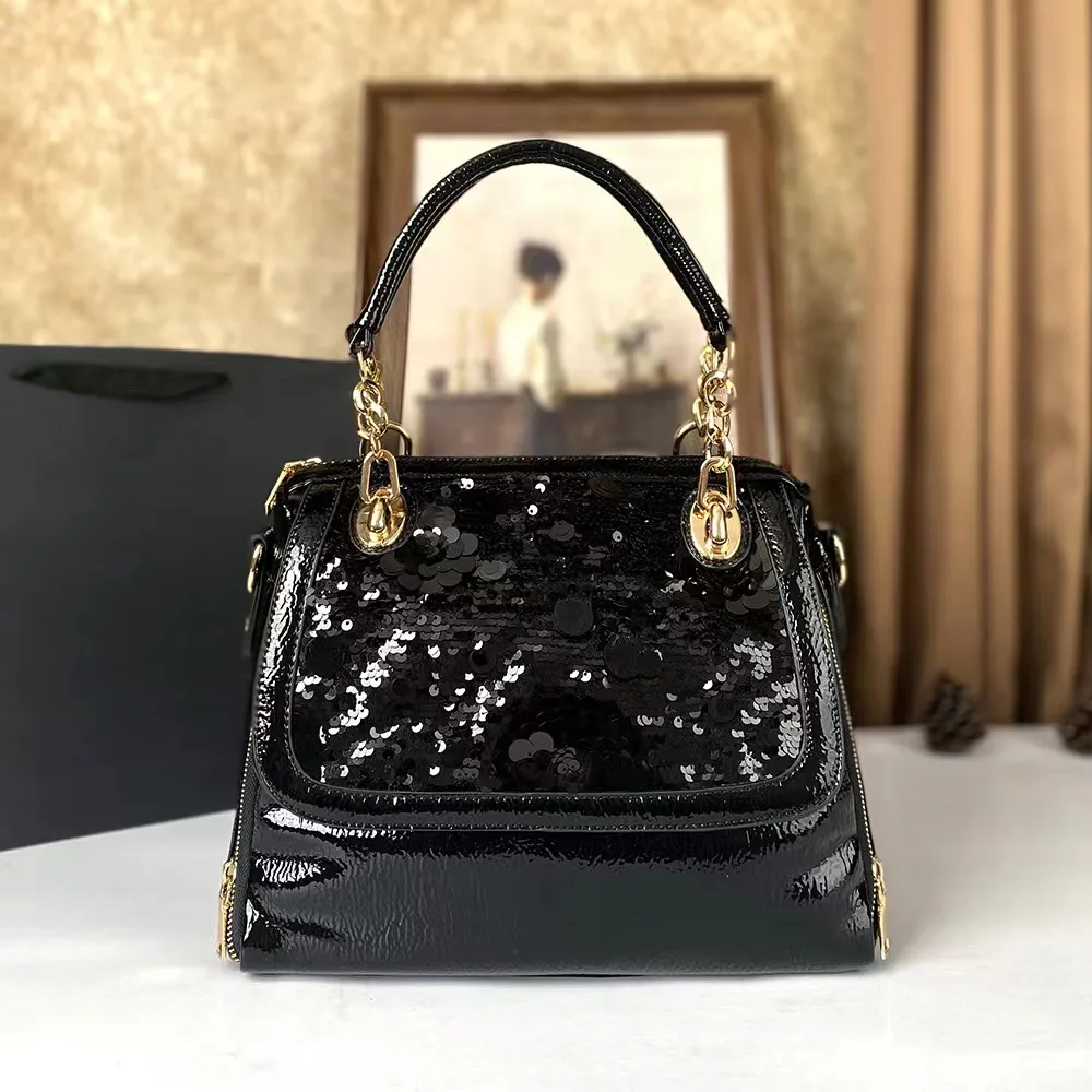 

Exclusive fashionable and elegant soft leather light luxury handbag large capacity vintage sequin single-shoulder crossbody bag
