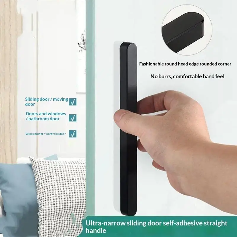 Self-adhesive Stick On Sliding Door Handles Aluminium Alloy Punch-free Cabinet Handles Multifunctional Drawer Pulls