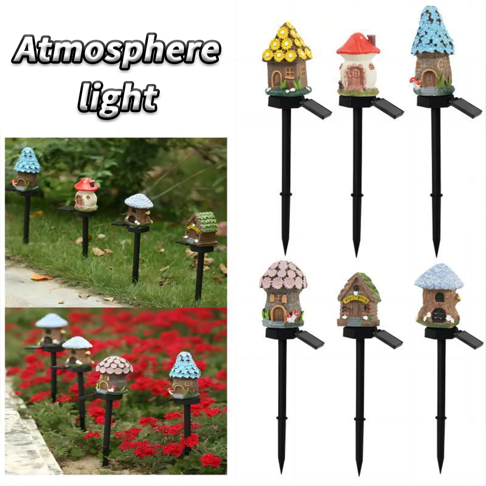 Solar Light Outdoor Cartoon House Resin Solar Garden Stake Lamp Plug In Solar Powered LED Landscape Lighting For Lawn Patio Yard