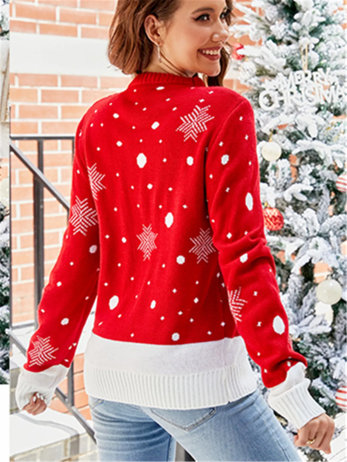 Happy New Year Sweater for Women Winter Knitted Merry Christmas Pullover Deer Xmas Mujer Jumper Red Oversized Ugly Fashion Tops