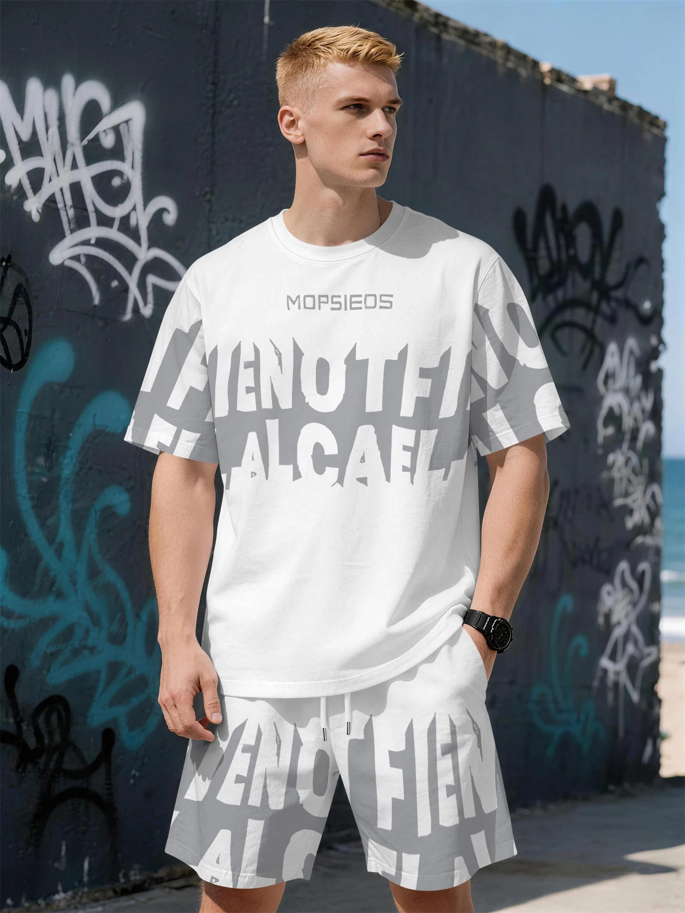 

2026 Summer Men's Suit with Letter Print Breathable Lightweight Casual Fashionable Outdoor Men's Clothing