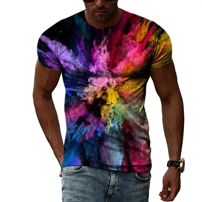 

Summer Men T-shirt Casual Crew Neck Short Sleeve Oversized Top Colorful Splash-ink Style 3d Printed Tees Pullover Menwear