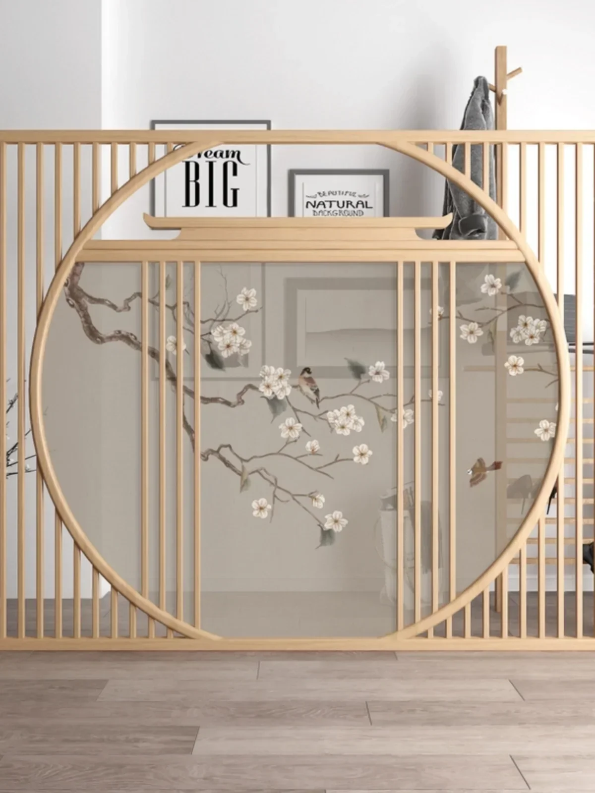 -Nueva pantalla china, arte paisajístico, entrada, nogal simple moderno, madera maciza, pantalla de asiento Zen, partición china