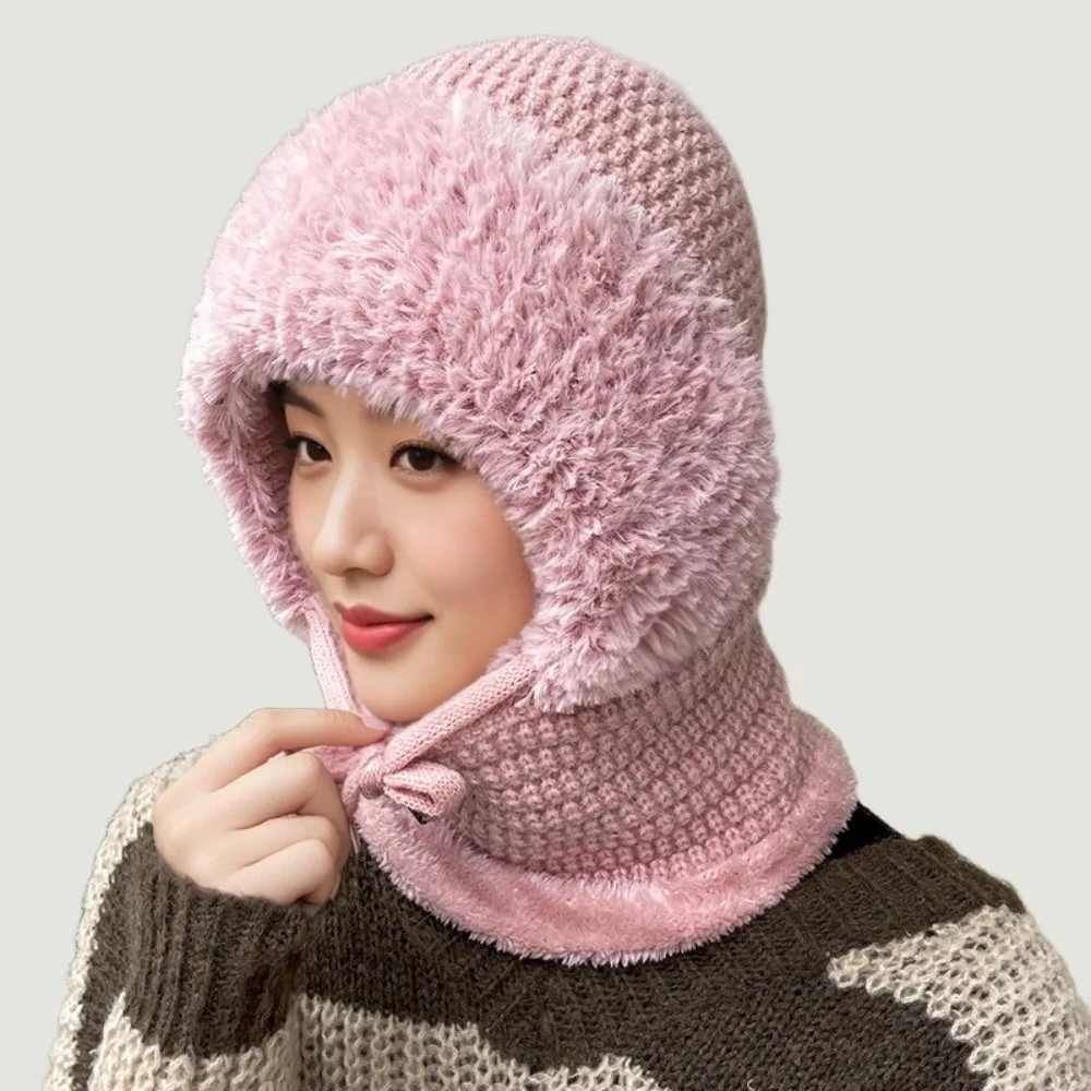 Fashion Multi functional Balaclavas Hat With Ties Knitted Beanies Hat Thickened Hood Mask Neck Cover Set Winter