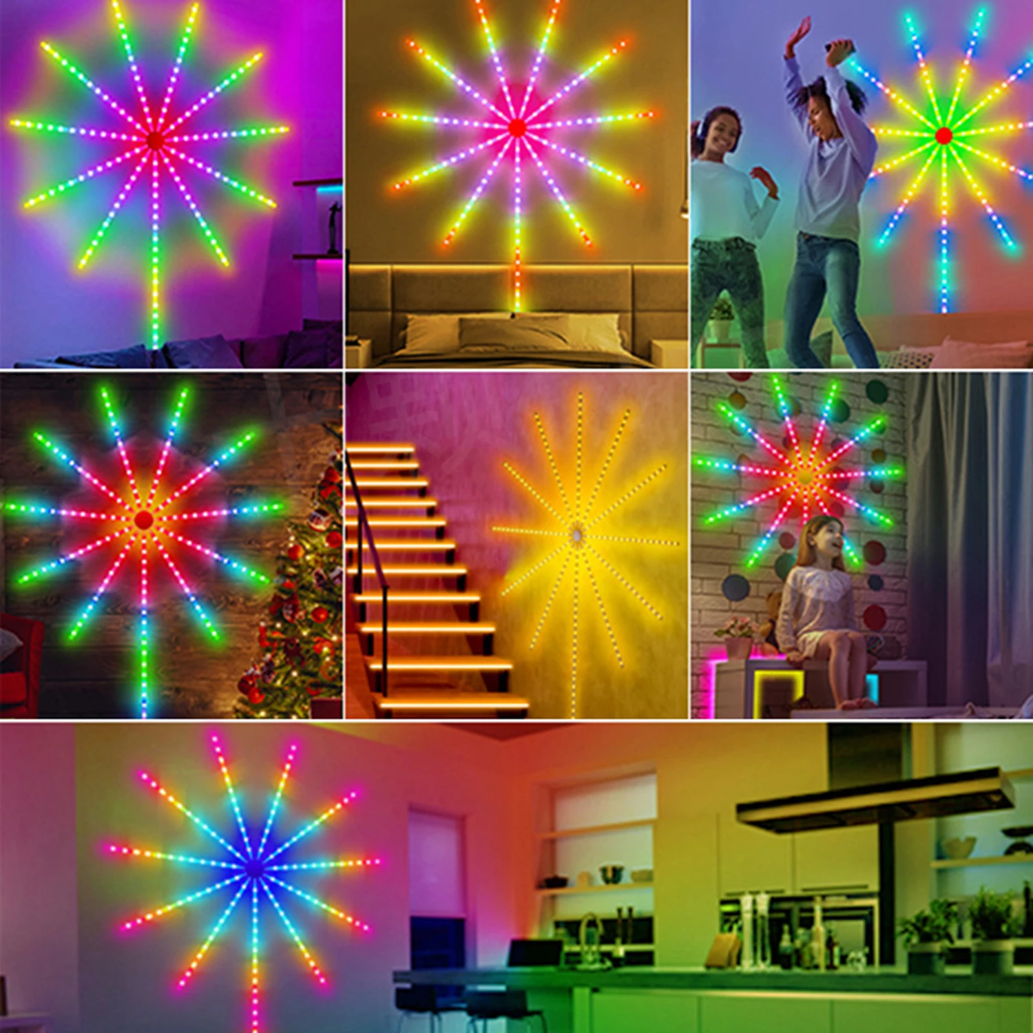 SCKDAY Smart Firework LED Strip Festoon Lights RGBIC Music Sync Indoor Self-Adhesive Fairy Lights for Christmas Party Room Decor