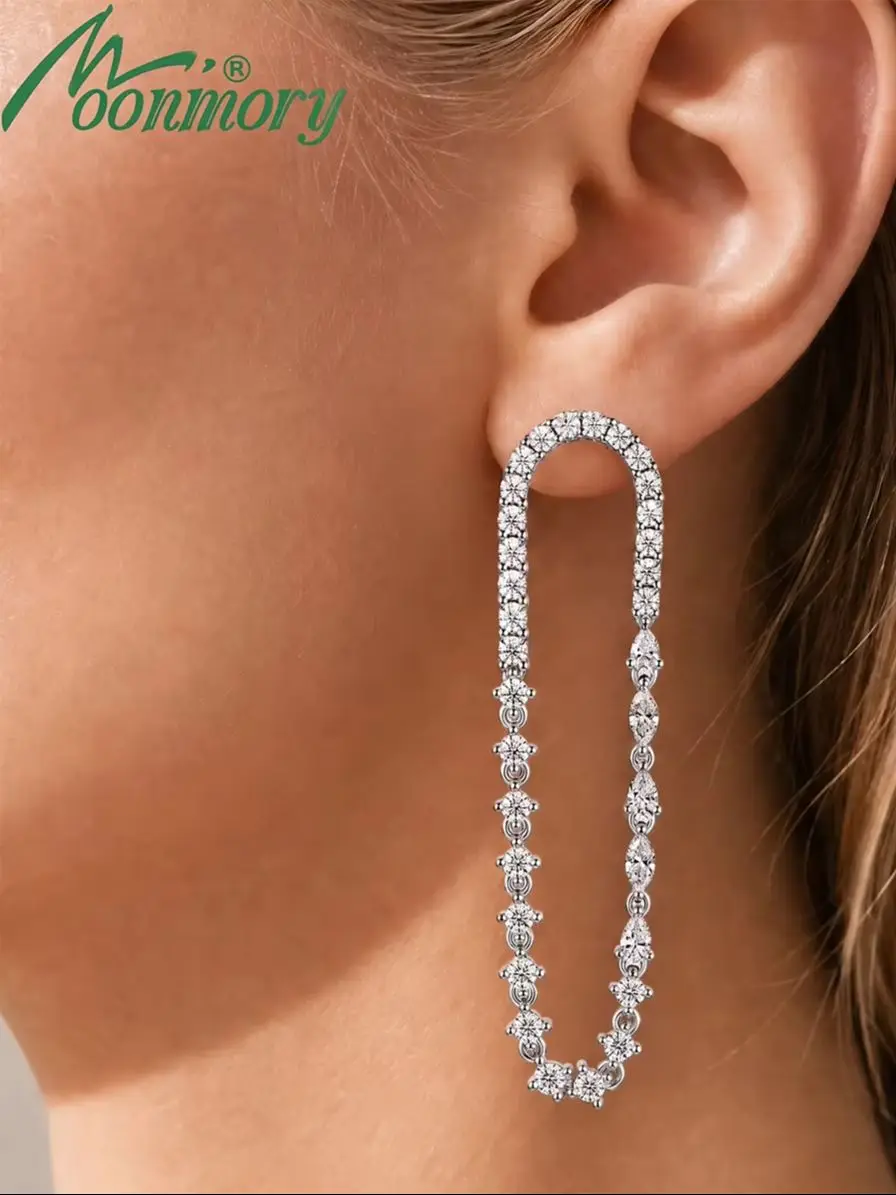 Moonmory Einzigartiges Design Lange 5A Birnen-, Marquise- und Runde Kubische Zirkonia Hängeohrringe für Damen Luxusmarken Messing 44mm Ohrringe – Detail 1