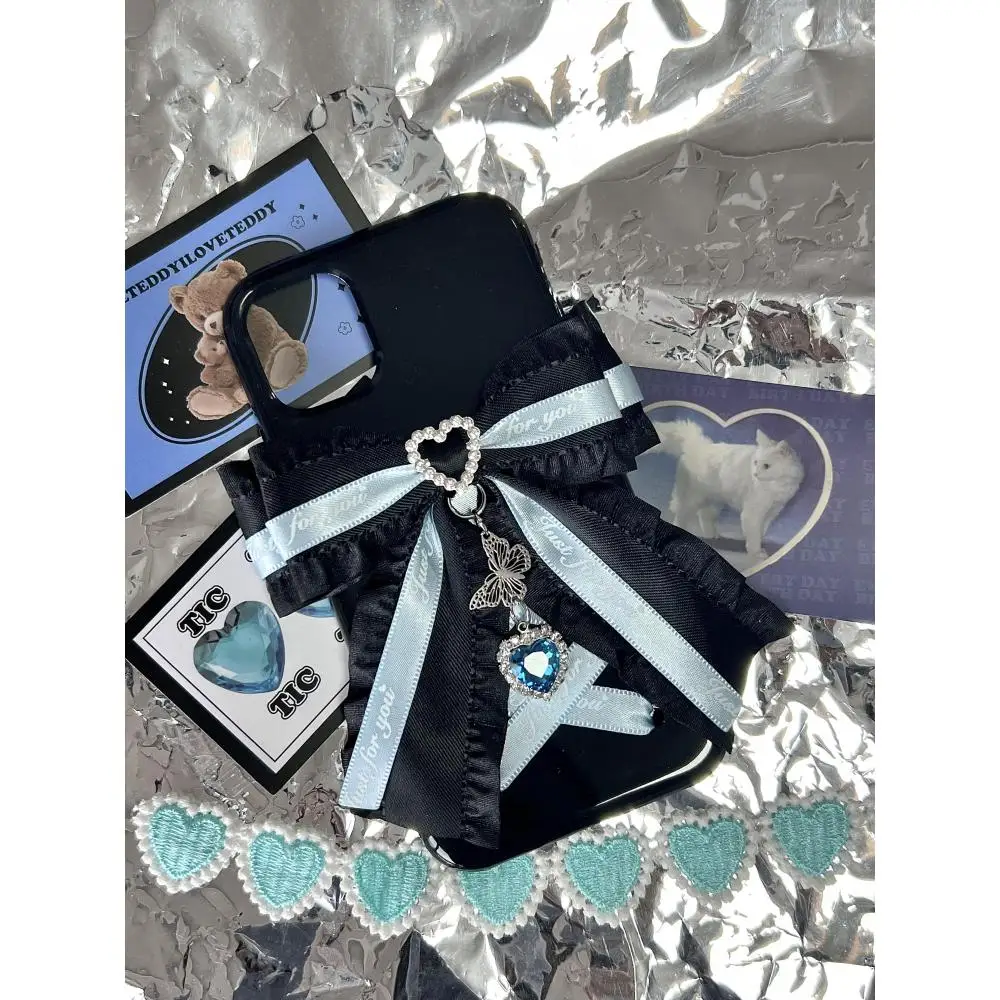 

Jiraikei Y2K Bowknot Phone Case for Iphone 16 15 14 13 12 11 Women Gift Silver Butterfly Rhinestones Handmade Phone Soft Case