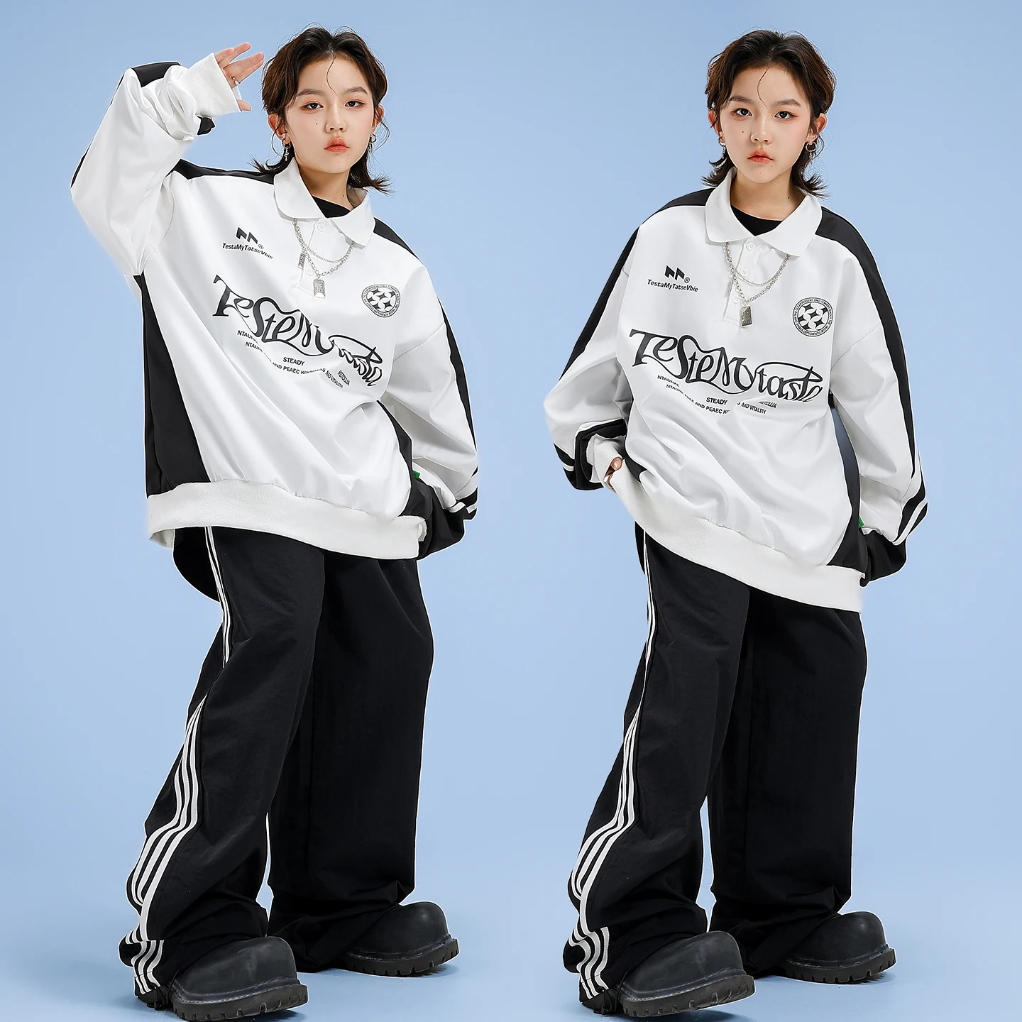 Boys Hip Hop Contrast Sweatshirt Street Dance Baggy Cargo Pants Girls K-pop Costumes Kids Jazz Clothes Set Children Streetwear