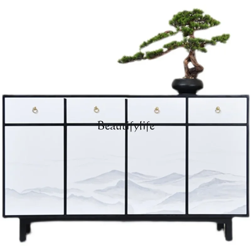 

FG44New Chinese-style entrance cabinet decoration light luxury solid wood modern storage hand-painted furniture customization