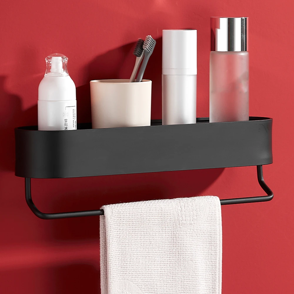 Contemporary Minimalist Design Bathroom Decoration Accessories Aluminum Alloy Anodizing Bathroom Shelves Perforated Installation