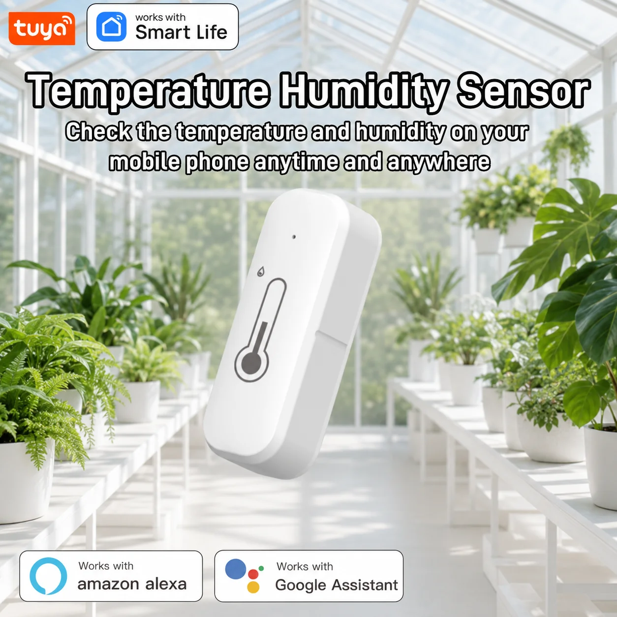 Tuya Temperature and Humidity Sensor, WiFi and Bluetooth Connectivity, Monitors Temperature Changes, Ideal for Smart Homes