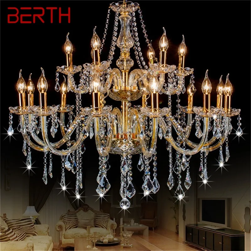 

BERTH Modern Chandelier LED Lighting Pendant Lamp Crystal Gold Candle Fixtures Indoor for Home Hotel Hall