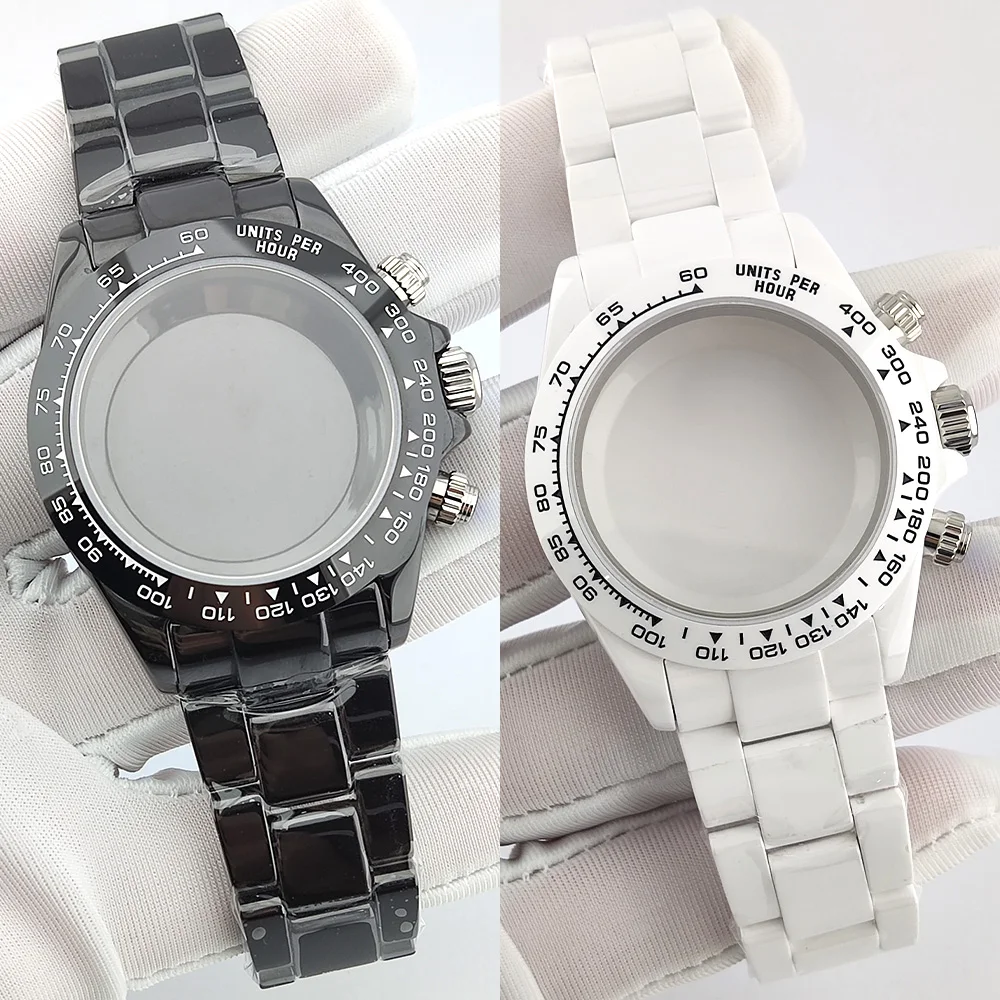 39mm VK63 Case VK63/4130 Movement Ceramic Case 4130 White/Black Ceramic Case Combination Waterproof Case Fits VK63/4130 Movement