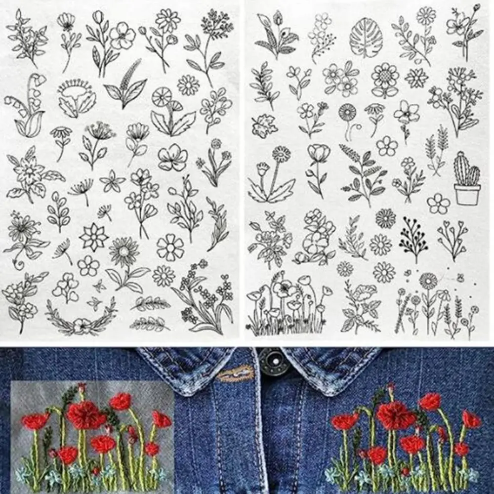 Flowers and Leaf Designs Stitching Embroidery Paper DIY Hand Stitch Stick Pattern Stabilizers Sewing Supplies