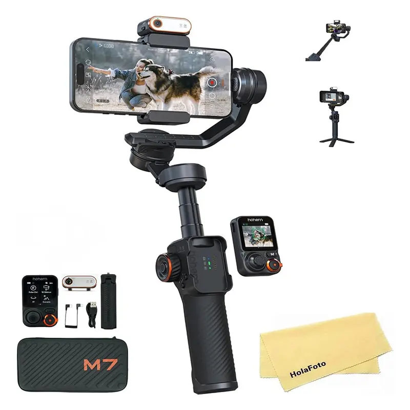 

Hohem iSteady M7 AI Tracking Gimbal Stabilizer 3-Axis Phone Gimbal with Fill Light 1.4" Detachable Touchscreen Remote Control