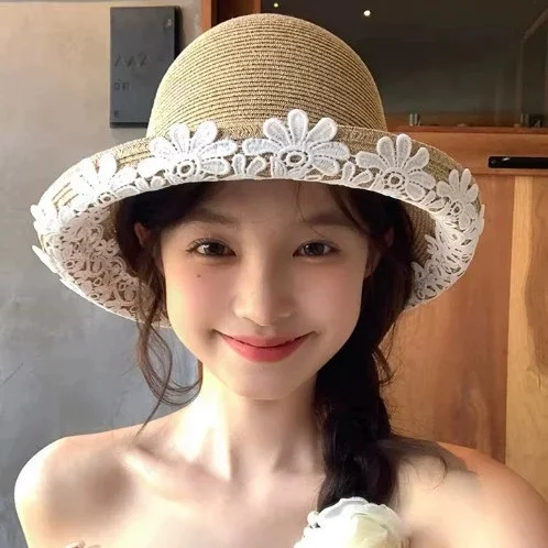 Rustic-style Woven Straw Hat for Women: Summer Beach and Seaside Holiday Sun Hat with Wide Brim, Face-covering Fisherman’s Style