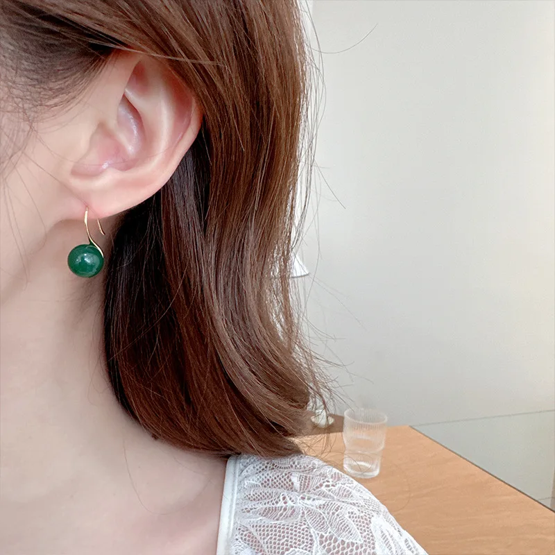 

2025 New Chinese-style jade ear Hook earrings, full of retro and high-end charm, elegant and generous, fashionable earrings