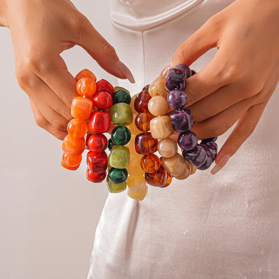 الاكريليك غير النظامية مربع جولة مطرز سوار الإسورة للنساء تقليد حجر سلسلة سوار اليد اكسسوارات زوجين الهدايا #1