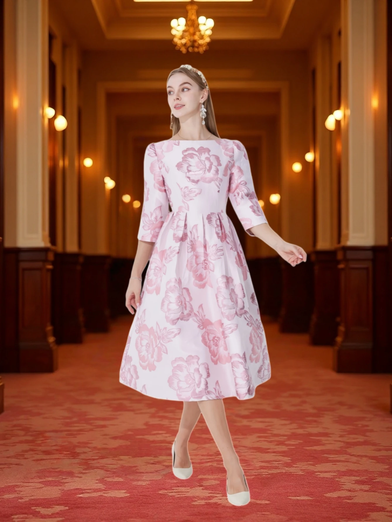 Elegant Luxury Jacquard Dress for Women Evening Boho Floral Fashion Clothing Vintage Ladies Party Vestidos tea party dresses