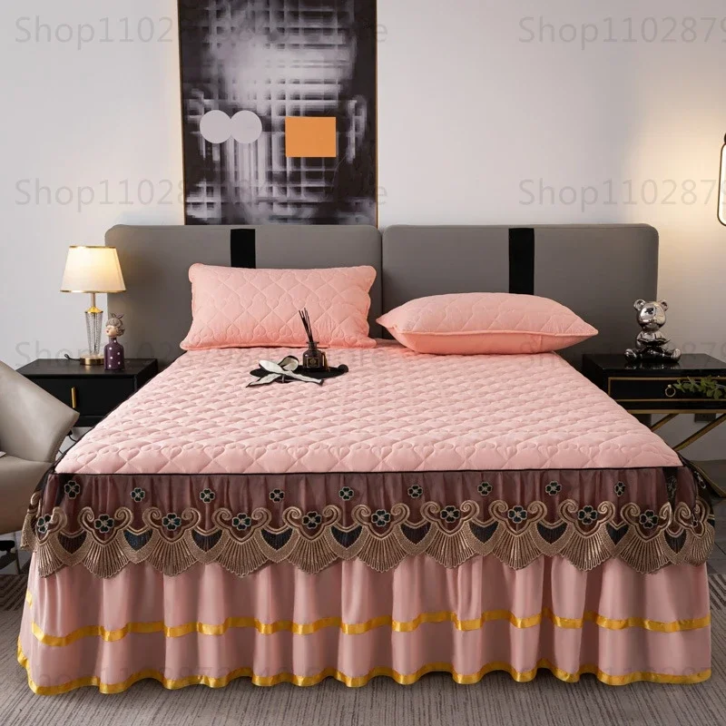 Home Textiles 1pc Soft Bed Skirt Thick Quilted Breathable Fitted Bed Sheet Four seasons Bedspreads King Queen Size Bed Cover