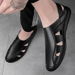 2024 Man Lightweight Sandals Summer Breathable Outdoor Sandals Convenient Slip on Beach Shoes Comfortable Leather Walking Shoes