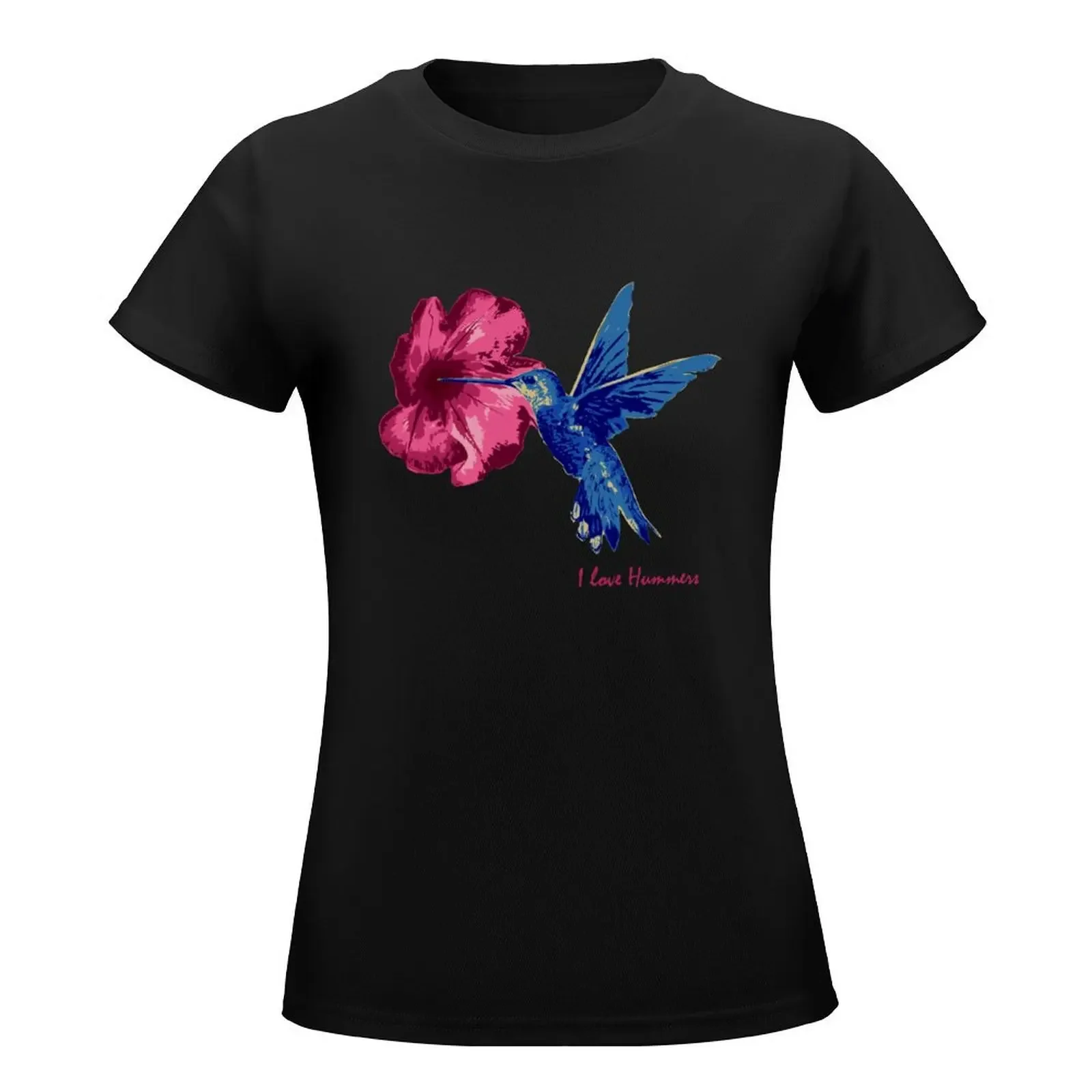 Humming Bird and Flower, I love hummers T-Shirt plus size tops Short sleeve tee Woman T-shirts