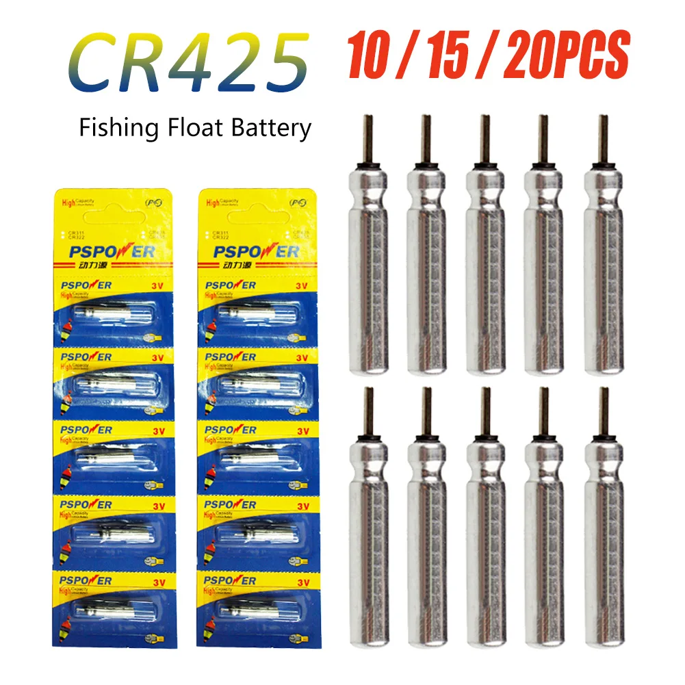 CR425 Luminous Electric Battery Fishing Floats Night Light Floats Lithium Pin Cells Fishing Tools Tackle 5/10/15/20PCS