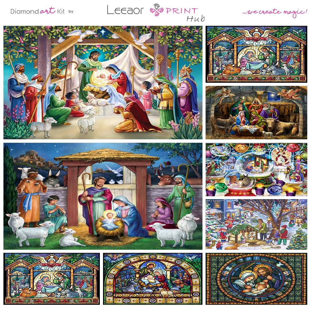 Pintura de diamantes de cristal manchado, Kit de punto de cruz de Natividad, personaje de Cristo, arte religioso de dibujos animados, diamantes de imitación 5D, manualidades diy, Jesús