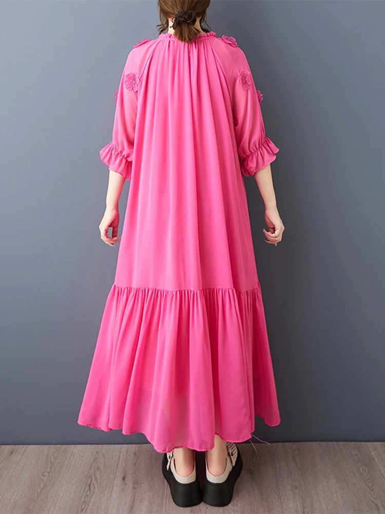 NOVEDAD DE VERANO 2021, vestidos florales Vintage rojos de gran tamaño para mujer, vestido largo informal holgado de manga corta, bata, ropa elegante de moda