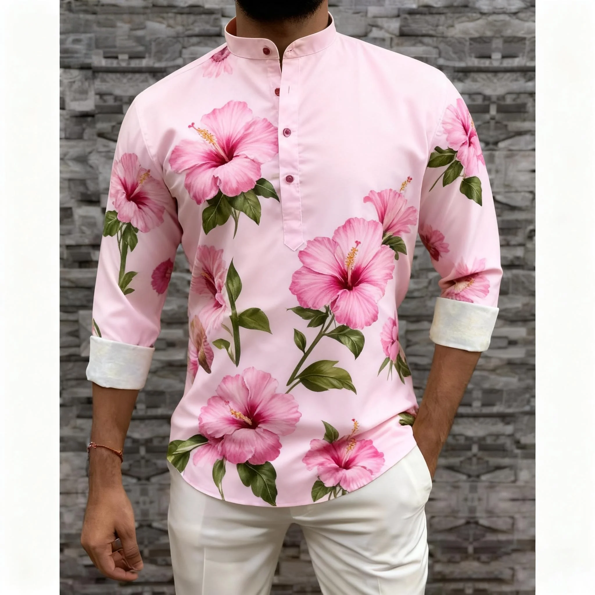 2026 رداء رجالي مسلم بأكمام طويلة قميص نمط عرقي الوقوف طوق النمط الوطني العربي الإسلام Ropa Musulmana Hombre