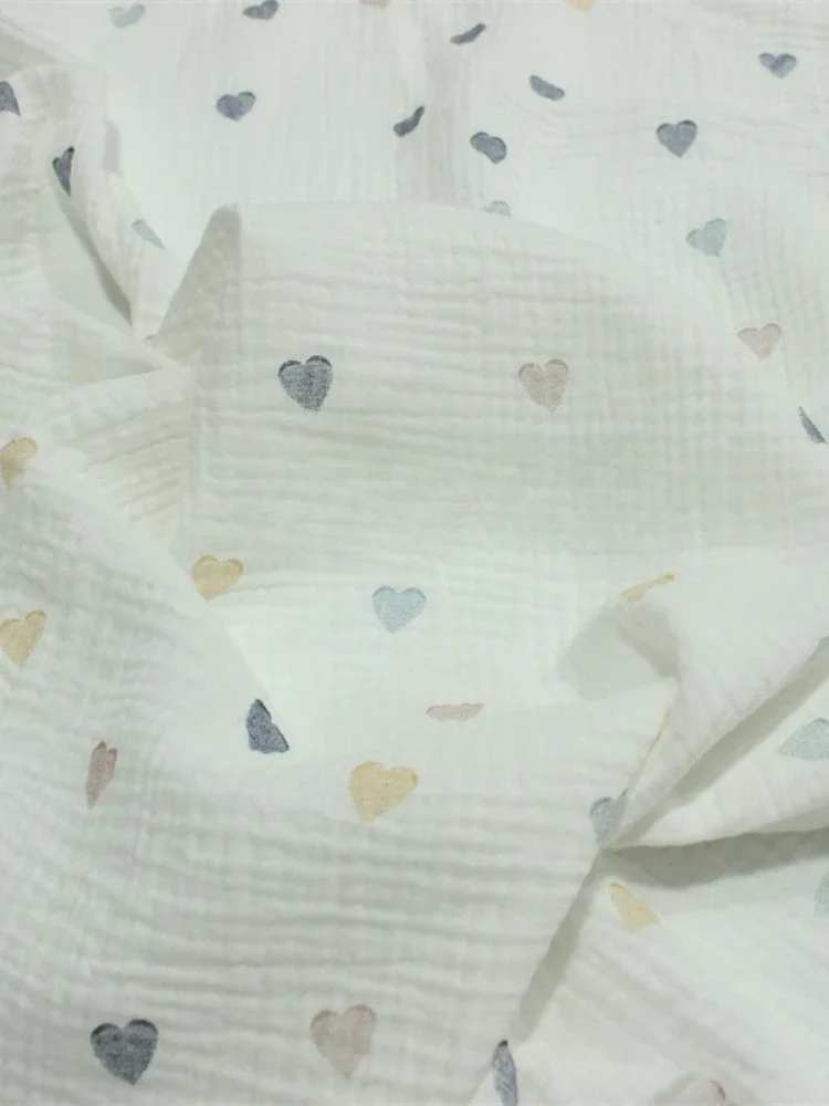 135cmx50cm Double-Layer Cotton Gauze Crepe Heart Yarn Fabric, Love Clothing Bedding Sewing Cloth