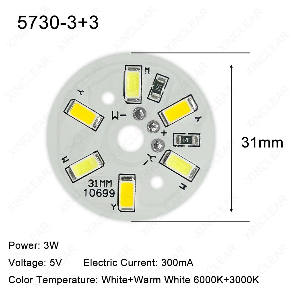 High Bright LED Light Board 3W Warm White 5V Two Color 31mm SMD COB 2835 5730 Lamp Beads Direct USB For DIY Spotlight Downlight