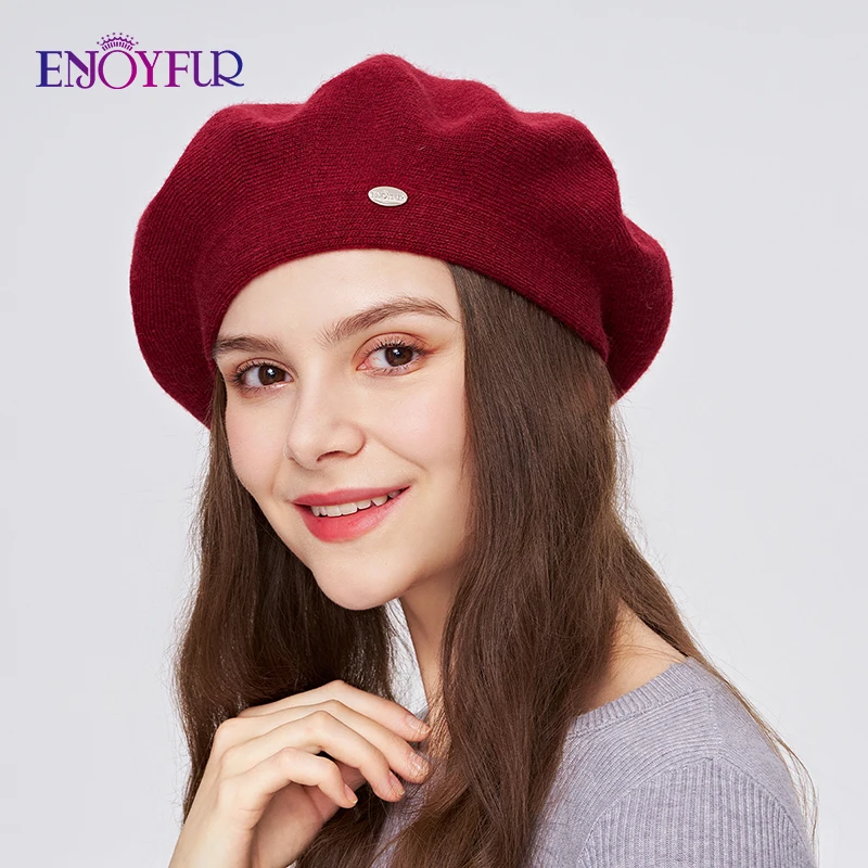استمتع بالشتاء القبعات للنساء الخريف الصوف متماسكة قبعات البيريه مع الترتر الدافئة طبقة مزدوجة الكلاسيكية Frech نمط قبعة البيريه #3