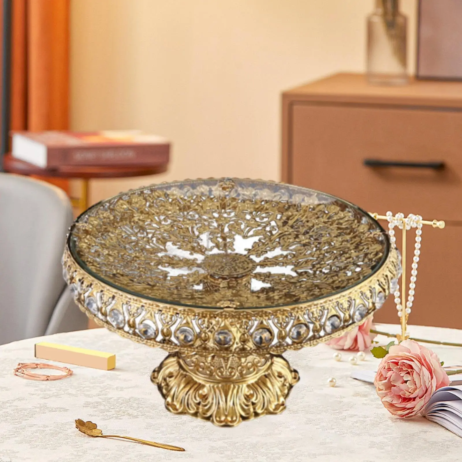 

Glass Fruit Plate Kitchen Dried Fruit Tray Fruit Bowl for Candy Snacks Cake