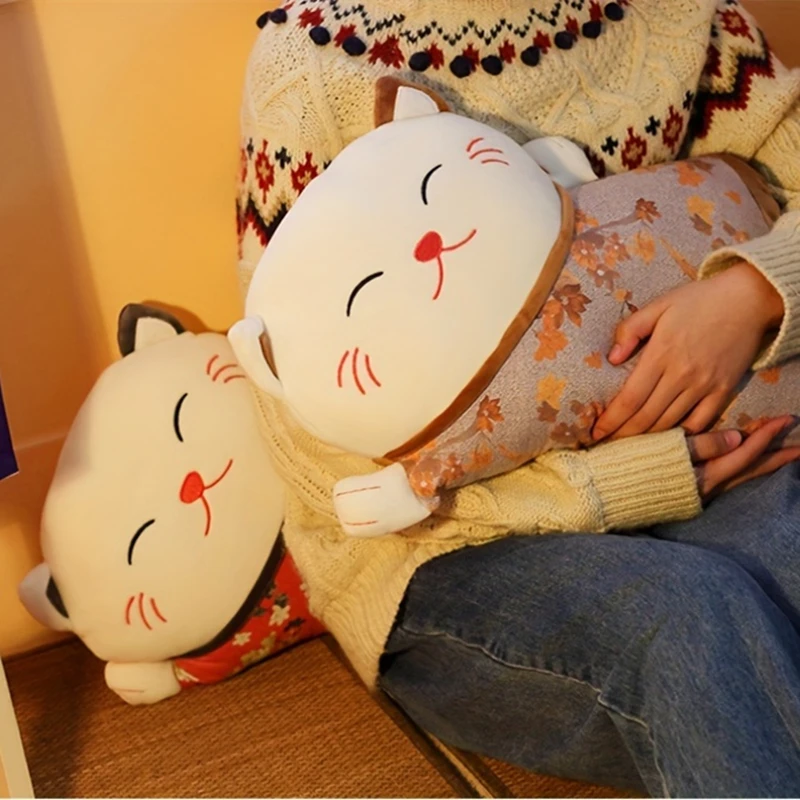 Almohada de gato de la suerte de estilo japonés, cojín trasero de sofá de doble uso, cinturón de asiento de oficina, cojín de cintura, almohada lumbar para coche